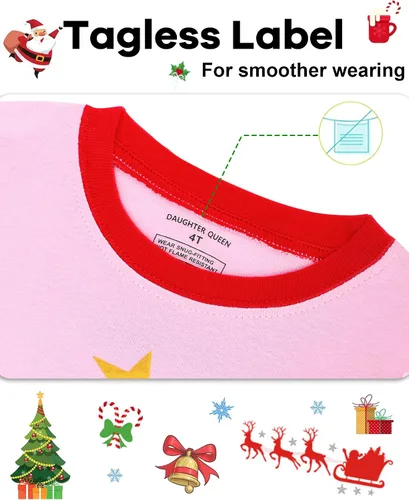 Vista 2 de DAUGHTER QUEEN Pijamas para niñas de 4 piezas, 100% algodón, talla 18 meses-12 años