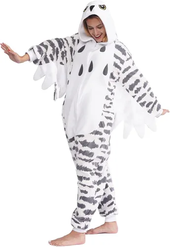 Vista 6 de LZBXBXDA Pijama unisex para adultos, diseño de búho nevado de una pieza, disfraz de Navidad de animal, ropa de dormir para mujeres y hombres