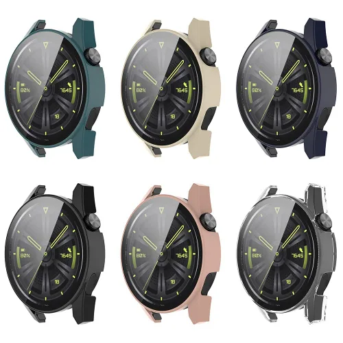 Vista 8 de AISPORTS Paquete de 2 fundas protectoras compatibles con Huawei Watch GT 3 de 1.811 in, carcasa rígida de policarbonato HD, película de vidrio negro