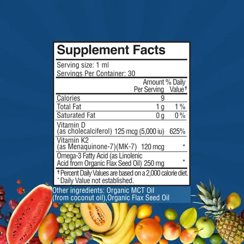 Vista 5 de Passion 4 Health Vitamina líquida orgánica D3 K2 (Mk-7) + Suplemento Omega 3 – Gotas de vitamina D líquida (5000 UI) – Apoyo para huesos y músculos