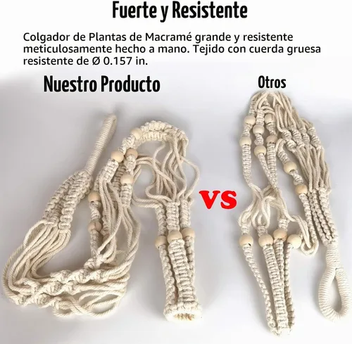 Vista 4 de Bouqlife Colgador de macramé de 43 pulgadas para macetas de 14 pulgadas, extra largo, sin borlas, cuerda de algodón, soporte para plantas colgantes
