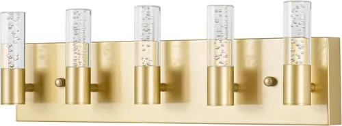 Vista 9 de Lámparas de tocador de baño sobre espejo con acabado dorado cepillado, 4 luces de tocador, apliques de pared para baño