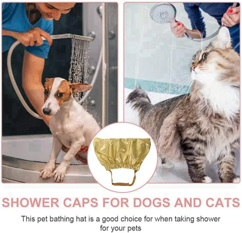 Vista 7 de Gorro de ducha para perro, impermeable, reutilizable, con correa ajustable para evitar el agua en las orejas, arnés elástico para gatos, gatitos