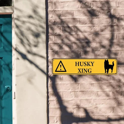Vista 4 de Husky Xing - Letrero de metal de advertencia para perro, letrero de metal para cruzar el patio, decoración antigua de hierro personalizado