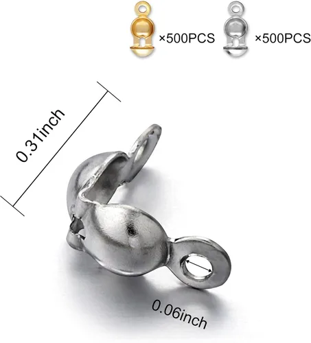 Vista 3 de 1000 piezas de puntas de cuentas abiertas de metal de 2 colores, cubiertas de nudos, puntas de cuentas para hacer joyas