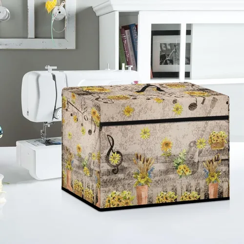 Vista 5 de Funda para máquina de coser de girasoles de otoño con prácticos bolsillos, cubierta protectora duradera acolchada contra el polvo, accesorios