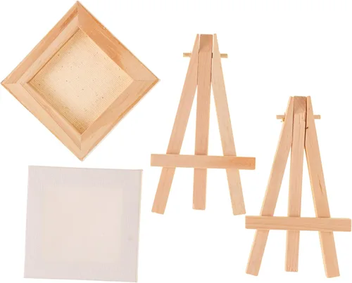Vista 3 de Paquete de fiesta mini lienzos con caballete, 4 piezas, para artistas principiantes, ideal para bellas artes, manualidades, decoración del hogar
