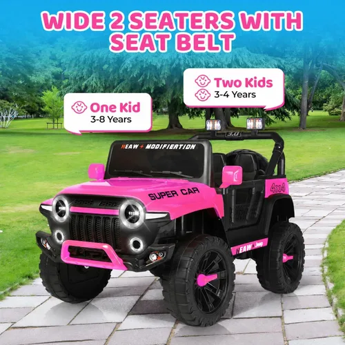 Vista 5 de Juguetes de paseo de 24 V para niños, camión eléctrico 4WD de 2 plazas con control remoto parental, Jeep rosa para niñas, 3 velocidades, suspensión