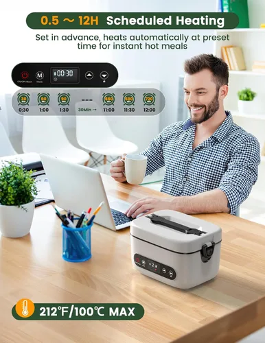 Vista 5 de Fiambrera eléctrica inalámbrica, 1.2 L, alimentada por batería, 100 W, 24000 mAh, recargable, portátil, calentador de alimentos autocalentable