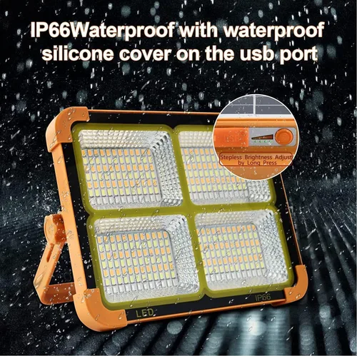 Vista 5 de CREATESTAR Luz Solar Portátil para Acampar con Soporte, Batería Recargable de 100W 12000mAh con 4 Modos, Luces LED Inalámbricas de Inundación