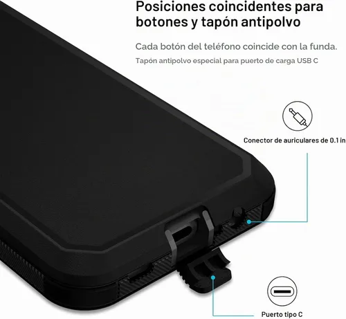 Vista 4 de Jiunai - Carcasa para Samsung Galaxy A12, resistente de doble capa, a prueba de golpes, color negro