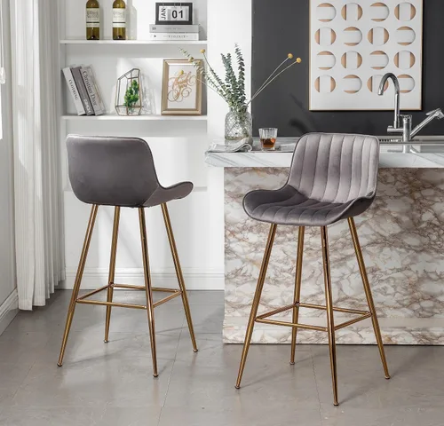 Vista 19 de Sidanli Blue - Juego de 2 taburetes de bar de terciopelo de 24 pulgadas con reposapiés, sillas de bar modernas para el hogar, isla de cocina, comedor