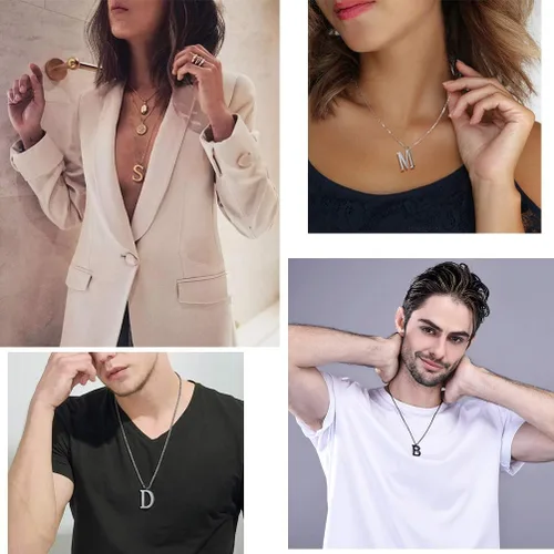 Vista 2 de PROSTEEL Collares con inicial para mujer, chapado en oronegro, acero inoxidable 316 A-Z, joyería con nombre, ajustable de 20 a 22 pulgadas, viene