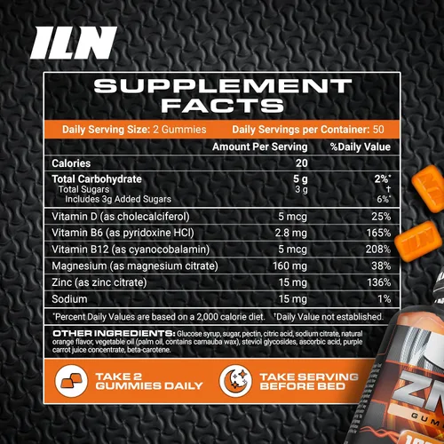 Vista 2 de Iron Labs - Gomitas ZM6 para hombres y mujeres, gomitas de zinc y magnesio (100 unidades, sabor naranja, vegano), suplementos de citrato de magnesio