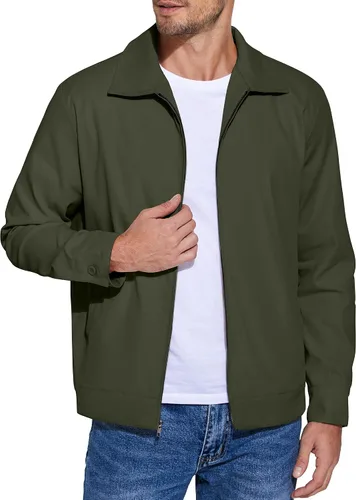 Vista 7 de COOFANDY Chaqueta ligera con cremallera para hombre Eisenhower para trabajo, oficina, casual, para golf