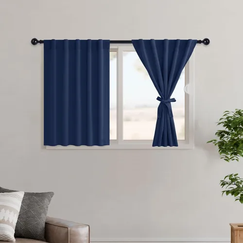 Vista 46 de Hiasan Cortinas opacas negras para dormitorio, cortinas opacas cortas de 45 pulgadas de largo, con aislamiento térmico, bolsillo para barra