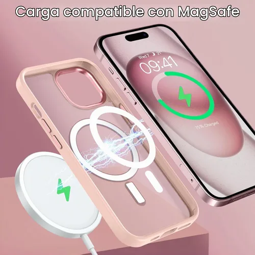 Vista 4 de BENTOBEN Funda para iPhone 15, funda para iPhone 15 compatible con MagSafe, funda magnética mate translúcida a prueba de golpes para mujeres y Rosa