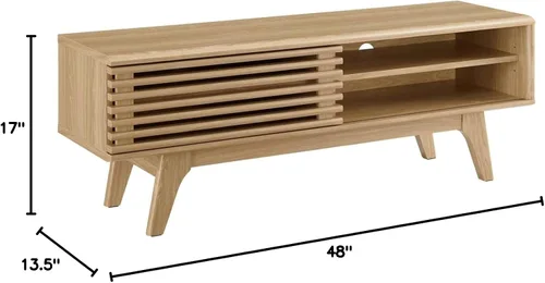 Vista 3 de Mueble para televisor de 48 pulgadas Modway Render, de estilo moderno de mediados de siglo con perfil bajo, color roble