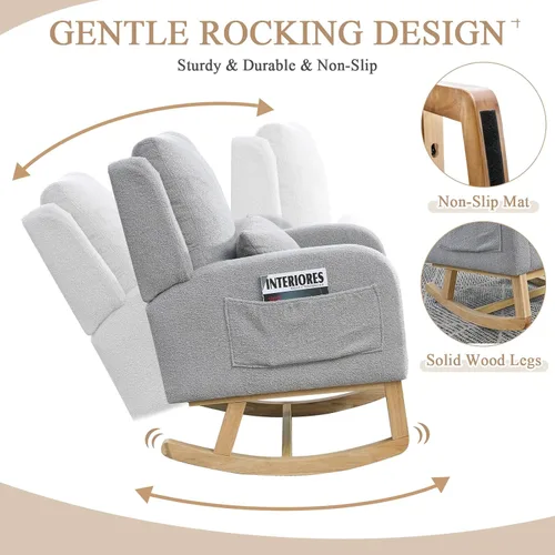 Vista 3 de JEEOHEY Mecedora para guardería, mecedora tapizada con respaldo alado, mecedora con respaldo alto cómodo, reposabrazos curvado, almohada lumbar