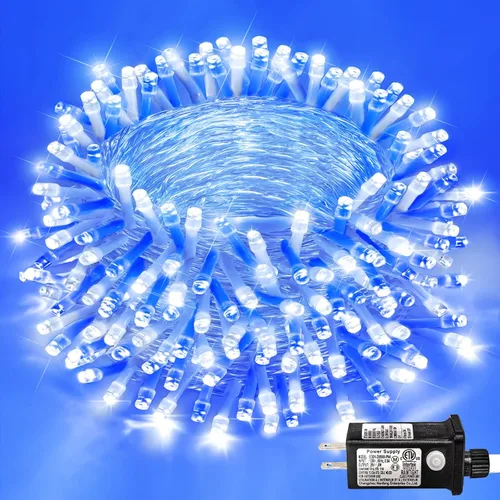 Vista 32 de Guirnalda de 120 luces LED rojas impermeables para exteriores, luces de Navidad rojas de 40 pies, 8 modos, cable transparente, guirnalda de luces