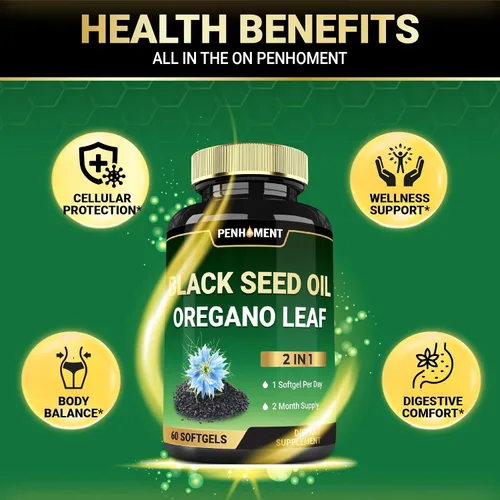 Vista 4 de 550 mg de aceite de semilla negra con aceite de orégano - 60 cápsulas blandas