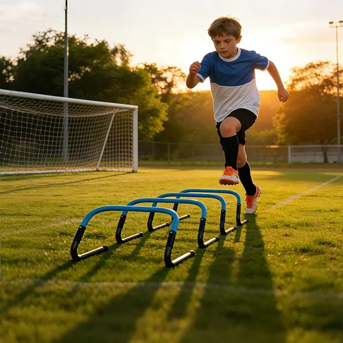 Vista 6 de Escalera de agilidad, juego de equipo de entrenamiento de fútbol y fútbol, escalera de velocidad de 20 pies, 4 obstáculos, paracaídas, 12 conos