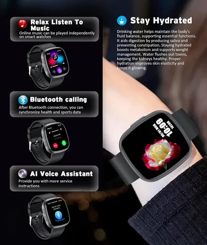 Vista 6 de Reloj inteligente resistente al agua, pantalla táctil HD de 1.72 pulgadas, rastreador avanzado de salud con más de 100 modos de ejercicio, Negro