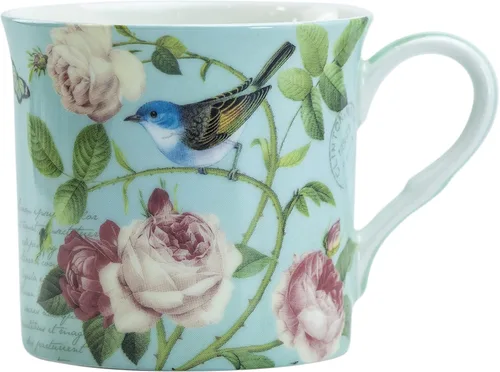 Vista 4 de Bone China Tazas de té de café de 10 onzas, surtido (jardín botánico de pájaros), 4 unidades (paquete de 1)