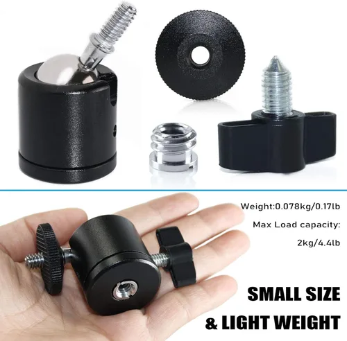 Vista 7 de EXMAX Mini cabeza esférica de aleación de aluminio de 360 grados giratoria Mini trípode con adaptador de tornillo de 3/8 a 1/4 pulgadas para cámara
