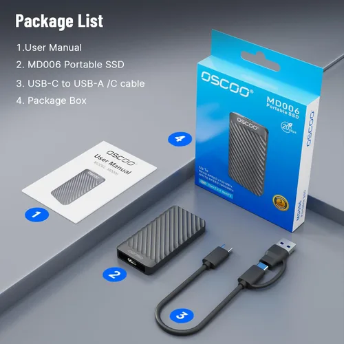 Vista 8 de SSD portátil de 2TB – Unidad de estado sólido externa USB 3.2 Gen 2x2, hasta 2000MB/s, USB-C dual y USB-A, compatible con smartphones, laptops