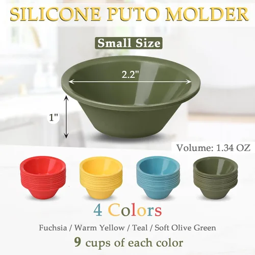 Vista 3 de Webake 36 piezas de silicona de platino Puto Molder filipino de tamaño pequeño, 2.2 pulgadas reutilizable Kutsinta para vaporera, taza de repuesto