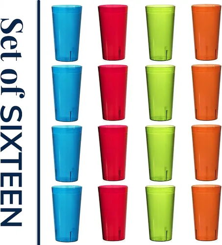 Vista 8 de Café. 16 piezas, resistente a la rotura, 20 oz. Vasos para bebidas con calidad de restaurante, Multicolor