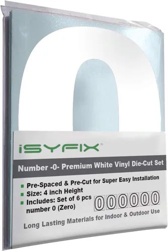 Vista 55 de iSYFIX - Calcomanías de vinilo blancas con número 0 (cero) - Juego de 6 unidades de 1.5 pulgadas autoadhesivas - Decalcomanías premium troqueladas