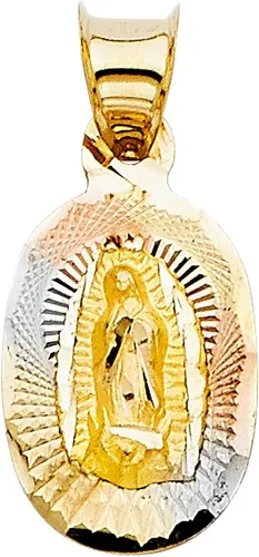 Vista 3 de Colgante de oro macizo de 14 quilates con sello de nuestra mujer de Guadalupe y cadena de 0.031in