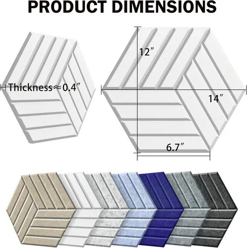 Vista 2 de SHJADE Paquete de 12 paneles acústicos autoadhesivos, 14" X 12" X 0.4" acolchado de alta densidad a prueba de sonido, aislamiento hexagonal a prueba