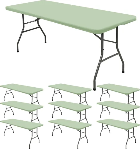 Vista 31 de 6 Pack de Manteles Ajustados para Mesas Rectangulares de 8 Pies, Cubierta de Mesa Aqua Azul Elástica para Picnic al Aire Libre, Paños de Mesa