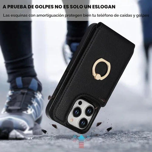 Vista 7 de Folosu Funda compatible con iPhone 15 Pro con soporte para tarjetas, rotación de 360°, soporte de anillo de dedo con función atril, bloqueo RFID