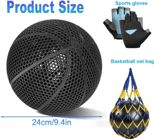 Vista 2 de Balón de baloncesto sin aire impreso en 3D, tamaño oficial 7, no necesita bomba, alto rebote y silencioso, entrenamiento de baloncesto y regates