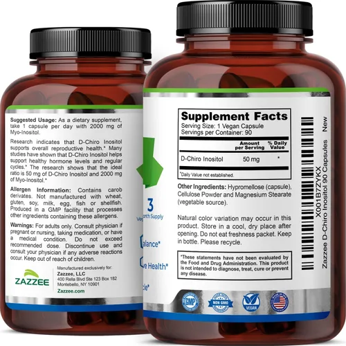 Vista 8 de D-Chiro Inositol para SOP 90 cápsulas vegetarianas 50 mg por ración Vegetarianos/veganos Potente apoyo SOP, fertilidad, y reproductiva