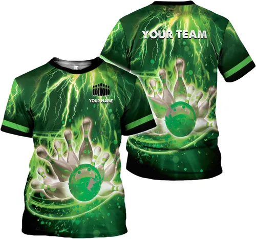 Vista 3 de Paniprints - Camisas de bolos con nombre personalizado para hombres y mujeres 3D, camisas de bolos para equipo de bolos, camisas de bolos de regalo