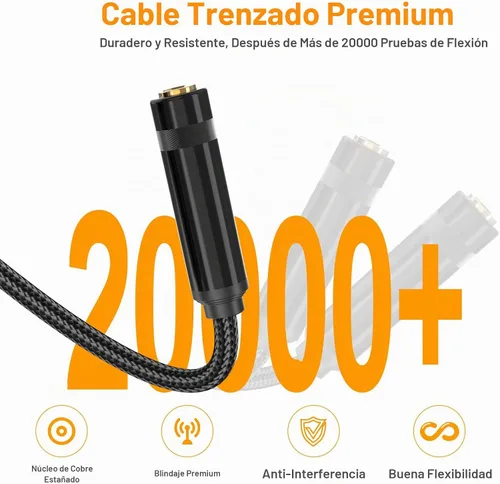 Vista 5 de HOSONGIN - Cable de inserción divisor en Y estéreo de 1/4 TRS a dual de 1/4 TS mono, con conector chapado en oro, blindaje doble y funda de nylon