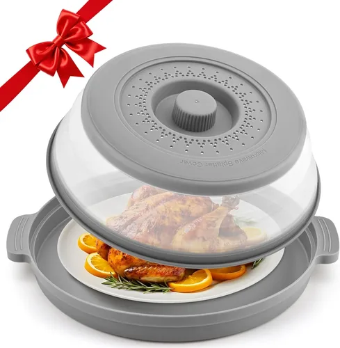 Vista 12 de Cubierta de salpicaduras para microondas para alimentos con placa base antiquemaduras, plástico grande y silicona ventilada para evitar quemaduras