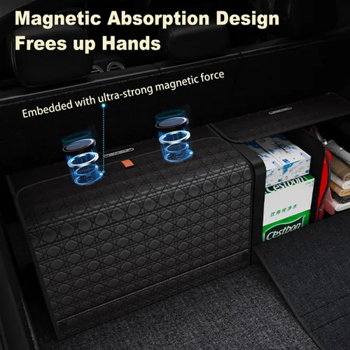 Vista 4 de GMQ Organizador de maletero de automóvil para SUV, organizadores de automóvil y almacenamiento con almacenamiento plegable, tapa magnética de gran