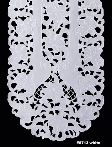 Vista 2 de Creative Linens Camino de mesa floral bordado 15x35 Oval Dresser Scarf Blanco