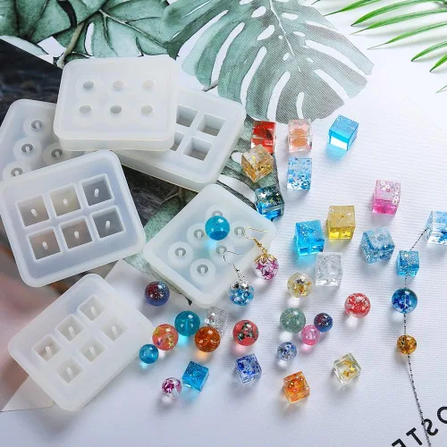 Vista 6 de 2 piezas de cuentas de esfera con agujeros redondos de resina epoxi joyería