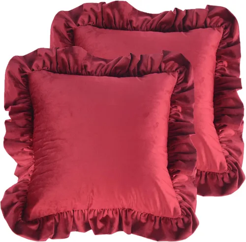 Vista 12 de Jemiipee Juego de 2 fundas de almohada de terciopelo con volantes para sofá, juego de 2 fundas de almohada decorativas con volantes de 18 x 18