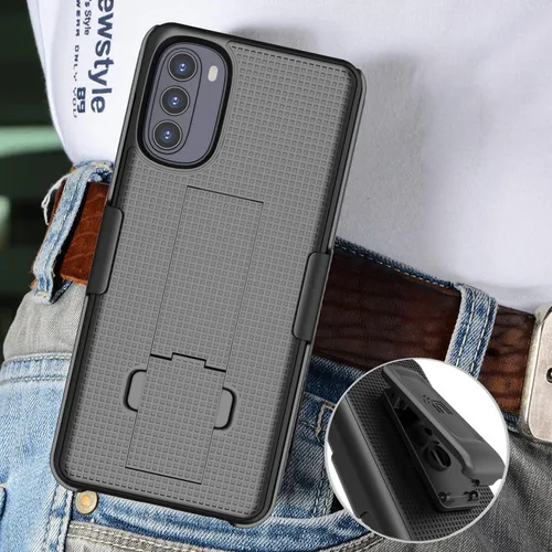 Vista 6 de Combo de funda para Motorola Moto G 5G 2022 Funda de teléfono con clip para cinturón - Negro