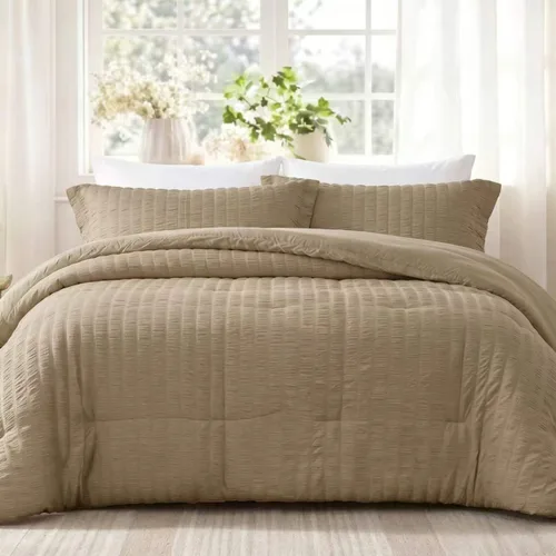 Vista 15 de Quataly - Juego de edredón Seersucker tamaño Twin/Twin XL en color blanco; juego de cama de 2 piezas que incluye 1 edredón suave y esponjoso y 1