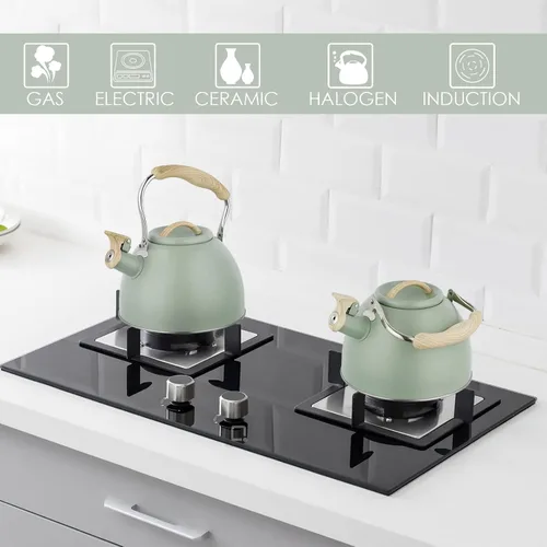 Vista 6 de Tetera de 3.0 cuartos de galón para estufa, tetera de acero inoxidable, hervidor de agua de grado alimenticio con mango de madera para café, té