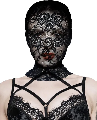 Vista 5 de JEGERMIG Máscaras de piel de encaje máscara de cara completa capucha de elastano para mujer velo de fiesta de máscaras